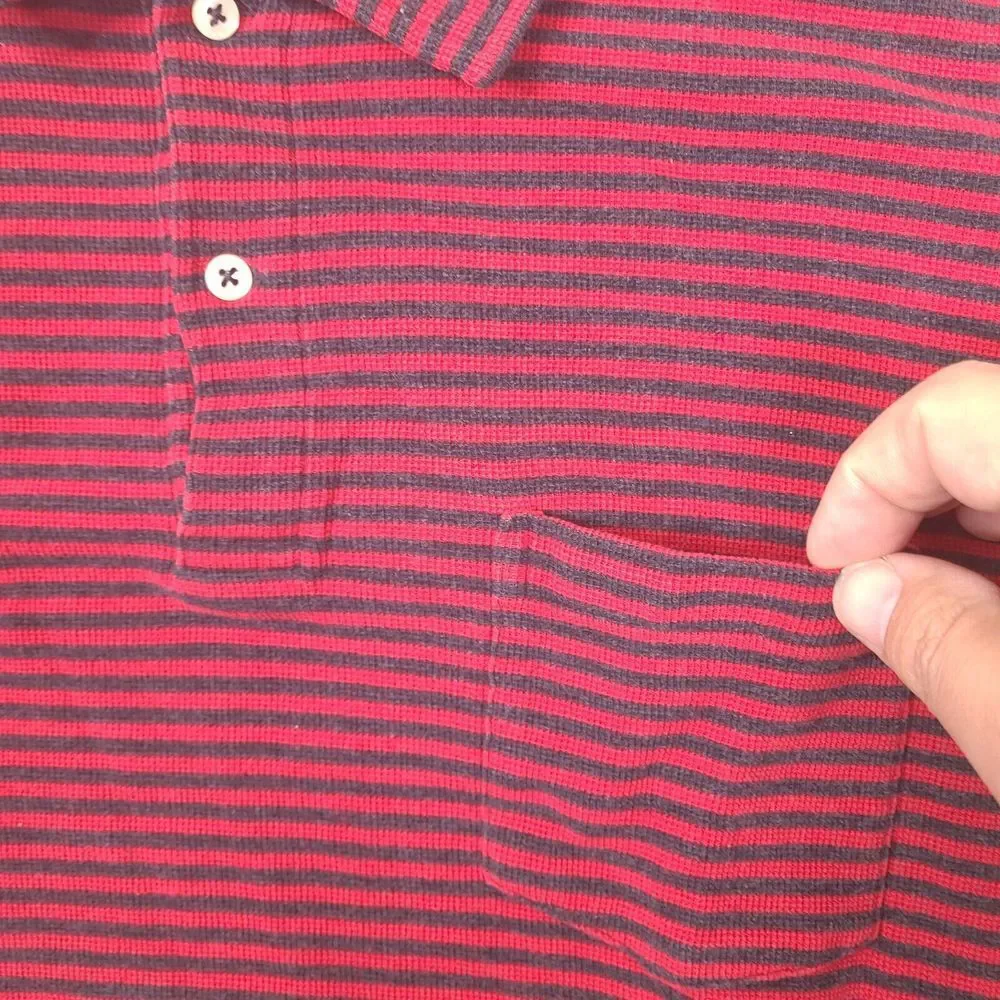 Polo Ralph Lauren Polo Shirt Men Large Red Navy Striped Pocket Mini‎ Waffle Knit